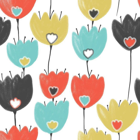 Chalky Flowers Black Modern Wood Framed Art Print by HUE and MI and Sangita