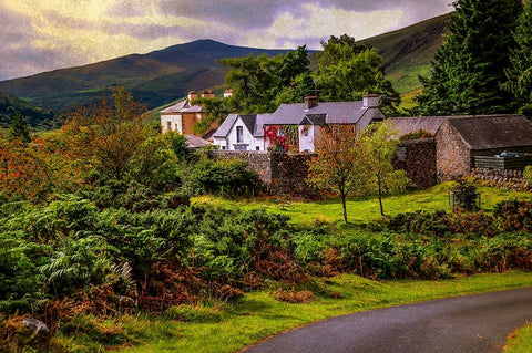 Lovely Homestead in Wicklow White Modern Wood Framed Art Print with Double Matting by Jenny Rainbow Fine Art