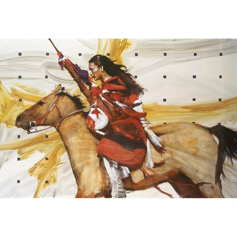 Indian On Horseback Black Modern Wood Framed Art Print with Double Matting by Knauf, J.E.