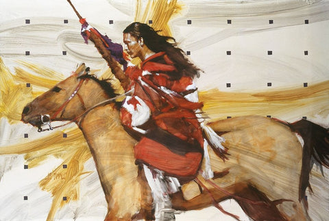 Indian On Horseback Black Ornate Wood Framed Art Print with Double Matting by Knauf, J.E.