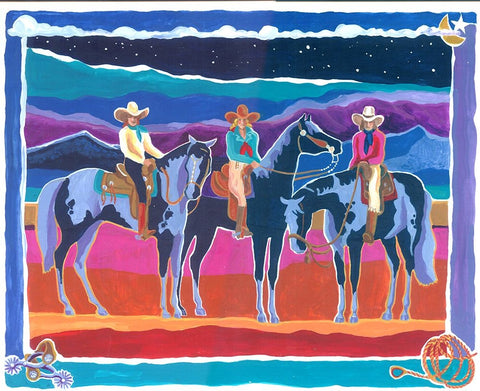 Three Cowgirls White Modern Wood Framed Art Print with Double Matting by Bryant, Kristin