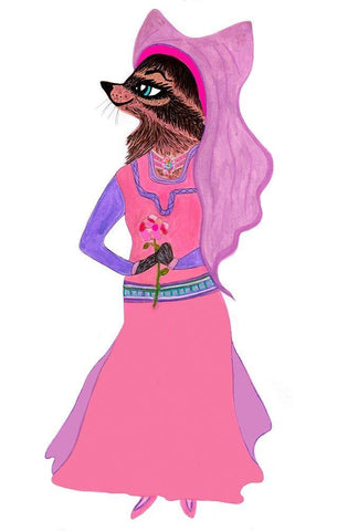 Marian Racoon Black Ornate Wood Framed Art Print with Double Matting by Kwerki Studios