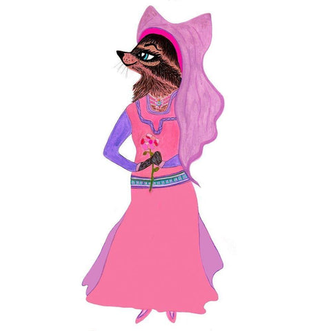 Marian Racoon Black Modern Wood Framed Art Print by Kwerki Studios