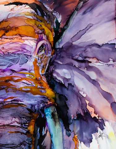 Sometimes You Just Need a Purple Elephant Black Ornate Wood Framed Art Print with Double Matting by Art by Leslie Franklin