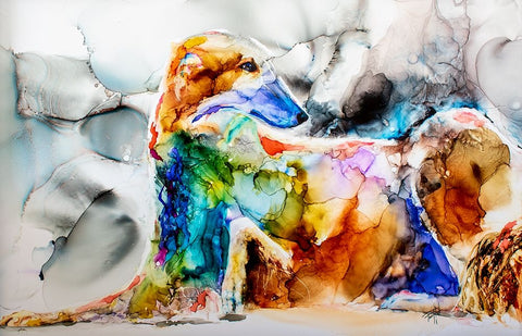 Oh Boy a Borzoi White Modern Wood Framed Art Print with Double Matting by Art by Leslie Franklin