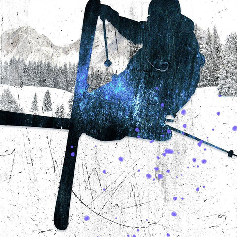 Extreme Skier 02 Black Modern Wood Framed Art Print by LightBoxJournal