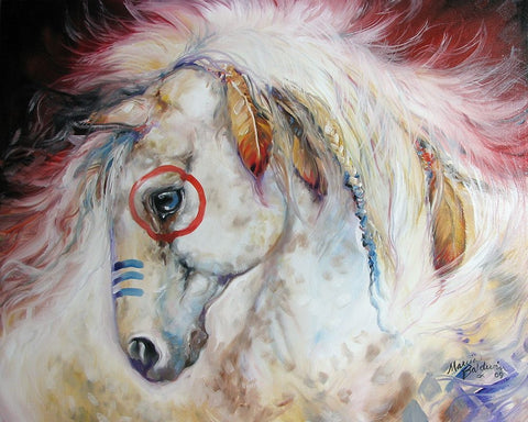 Apache The War Pony White Modern Wood Framed Art Print with Double Matting by Baldwin, Marcia