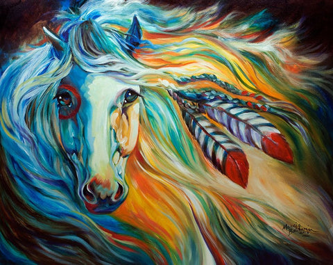 Breaking Dawn Indian War Horse White Modern Wood Framed Art Print with Double Matting by Baldwin, Marcia