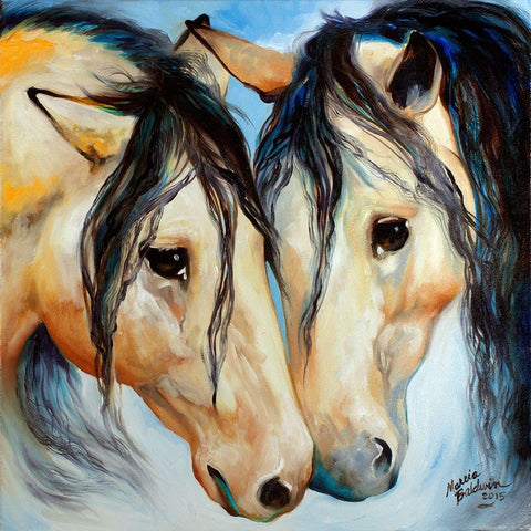 Buckskin Friends Black Modern Wood Framed Art Print with Double Matting by Baldwin, Marcia
