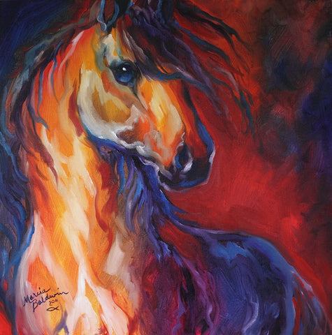Stallion Red Dawn Black Ornate Wood Framed Art Print with Double Matting by Baldwin, Marcia
