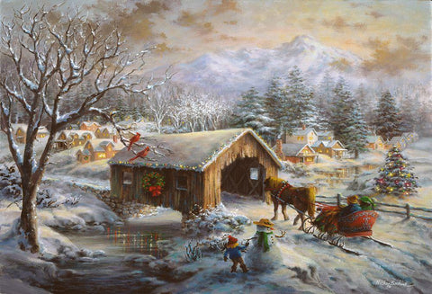 Covered Bridge White Modern Wood Framed Art Print with Double Matting by Boehme, Nicky