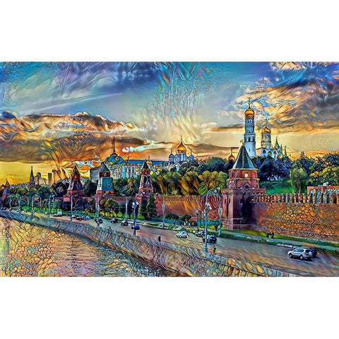 Moscow Russia Kremlin Wall Black Modern Wood Framed Art Print by Gavidia, Pedro