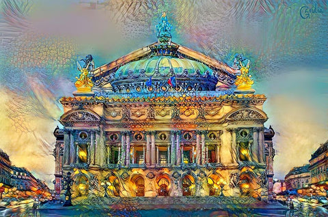 Paris France Opera Garnier Black Ornate Wood Framed Art Print with Double Matting by Gavidia, Pedro