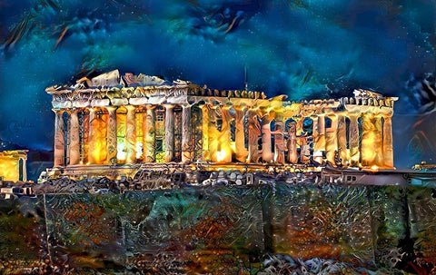 Athens Greece Parthenon Black Ornate Wood Framed Art Print with Double Matting by Gavidia, Pedro