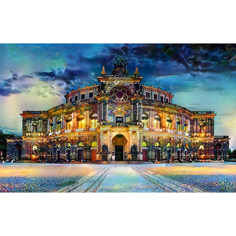 Germany Dresden Semperoper Opera House Gold Ornate Wood Framed Art Print with Double Matting by Gavidia, Pedro