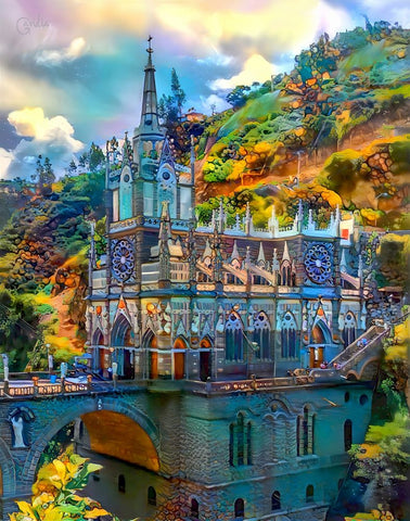 Ipiales Colombia Nuestra Señora de las Lajas Sanctuary White Modern Wood Framed Art Print with Double Matting by Gavidia, Pedro