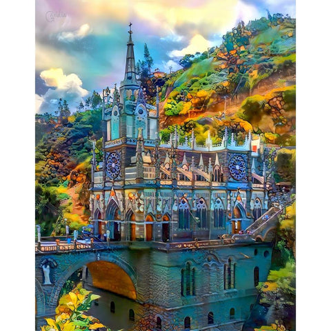 Ipiales Colombia Nuestra Señora de las Lajas Sanctuary Black Modern Wood Framed Art Print by Gavidia, Pedro