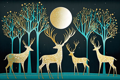 Mid Century Deer 2 White Modern Wood Framed Art Print with Double Matting by Heere, Ray
