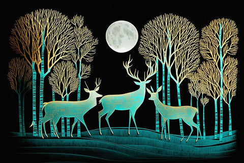 Mid Century Deer 7 White Modern Wood Framed Art Print with Double Matting by Heere, Ray