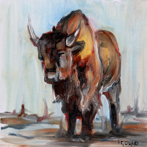 Buffalo Black Modern Wood Framed Art Print with Double Matting by Gould, Renee