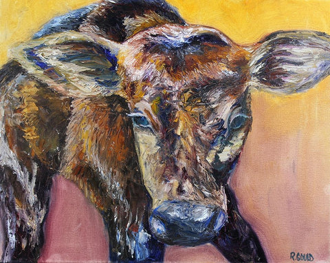 First Calf of the Year Black Ornate Wood Framed Art Print with Double Matting by Gould, Renee