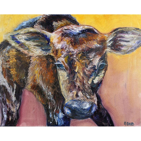First Calf of the Year White Modern Wood Framed Art Print by Gould, Renee