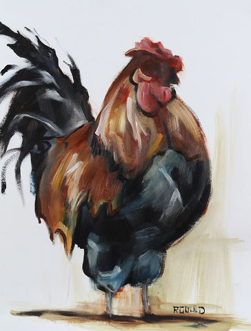 Rooster 2 Black Ornate Wood Framed Art Print with Double Matting by Gould, Renee