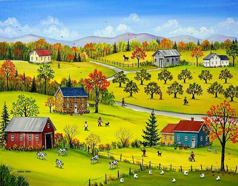 Farm Kids in the Fall Black Ornate Wood Framed Art Print with Double Matting by Mark, Sharon