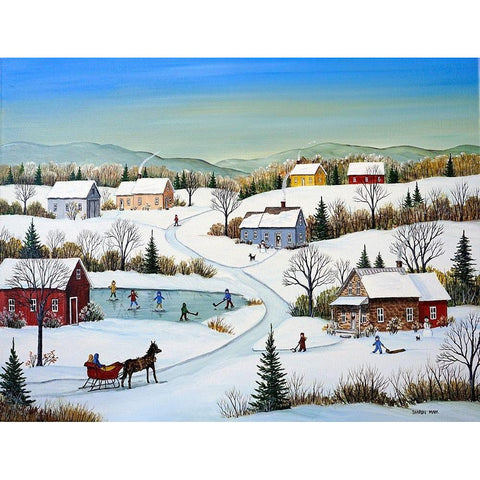 Little Country Village Black Modern Wood Framed Art Print with Double Matting by Mark, Sharon