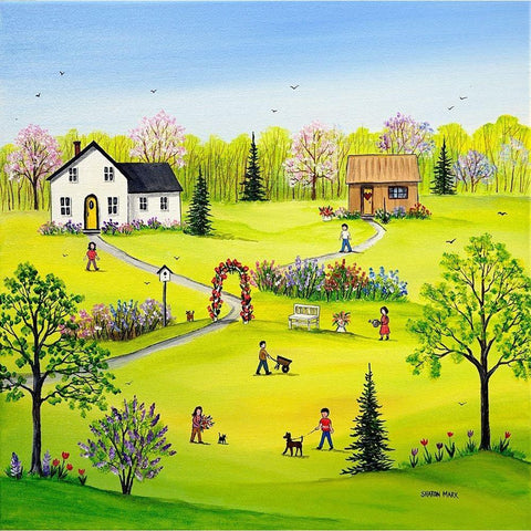 Spring is Blooming White Modern Wood Framed Art Print by Mark, Sharon