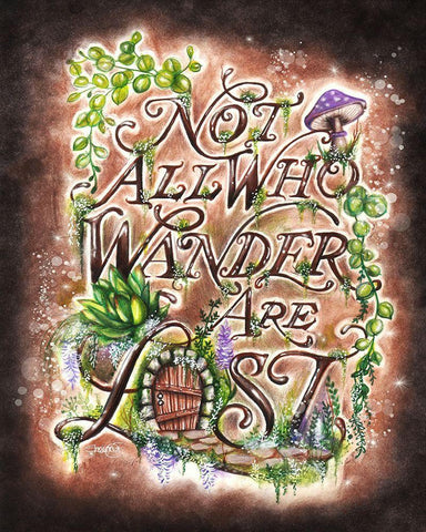 Not All Who Wander Are Lost - Garden WhimZies Black Ornate Wood Framed Art Print with Double Matting by Sheena Pike Art