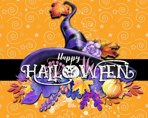 Happy Halloween Sign - Witch Hat White Modern Wood Framed Art Print with Double Matting by Sheena Pike Art