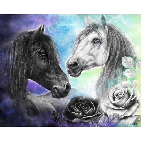 Opposites Attract - Light and Dark Horse Black Modern Wood Framed Art Print with Double Matting by Sheena Pike Art