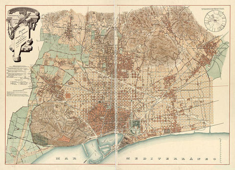 Barcelona Black Ornate Wood Framed Art Print with Double Matting by Vintage Apple Collection