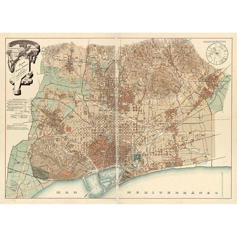 Barcelona Black Modern Wood Framed Art Print by Vintage Apple Collection