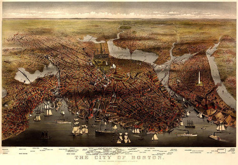 Boston II Black Ornate Wood Framed Art Print with Double Matting by Vintage Apple Collection