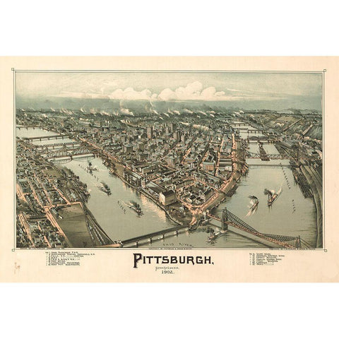 Pittsburgh Black Modern Wood Framed Art Print with Double Matting by Vintage Apple Collection