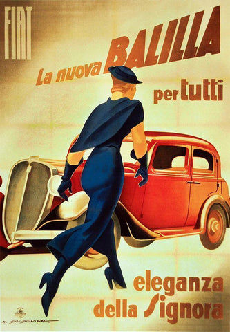 Dudovich-Fiat White Modern Wood Framed Art Print with Double Matting by Vintage Apple Collection