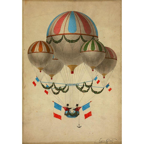 Hot Air Balloon 17 Black Modern Wood Framed Art Print by Vintage Apple Collection