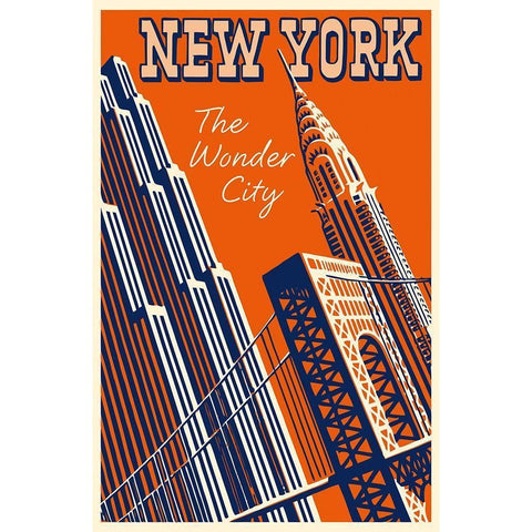 NY the Wonder City Black Modern Wood Framed Art Print by Vintage Apple Collection