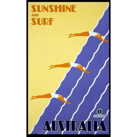 Sunshine and Surf Australia Black Modern Wood Framed Art Print by Vintage Apple Collection