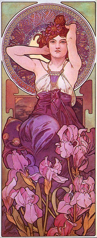 Mucha Amethyst Black Ornate Wood Framed Art Print with Double Matting by Vintage Apple Collection