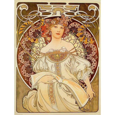 Mucha Reverie Black Modern Wood Framed Art Print by Vintage Apple Collection
