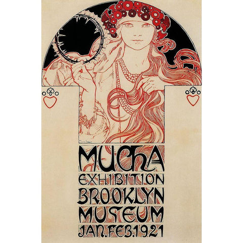 Mucha Brooklyn Exhibition Black Modern Wood Framed Art Print by Vintage Apple Collection