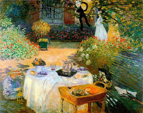 Monet-A Luncheon White Modern Wood Framed Art Print with Double Matting by Vintage Apple Collection