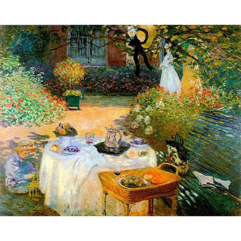 Monet-A Luncheon White Modern Wood Framed Art Print by Vintage Apple Collection