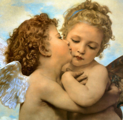 Bouguereau-Angels and cupids White Modern Wood Framed Art Print with Double Matting by Vintage Apple Collection
