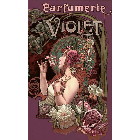 Parfumerie Violet Gold Ornate Wood Framed Art Print with Double Matting by Vintage Apple Collection