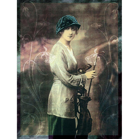 Pretty Golf Girl Gold Ornate Wood Framed Art Print with Double Matting by Vintage Apple Collection