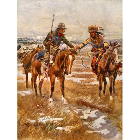 Charles Marion Russell - The Meeting White Modern Wood Framed Art Print by Vintage Apple Collection